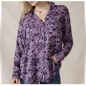 Anthropologie Pilcro Romy Relaxed Button Down Blouse in Purple Floral XSP $78